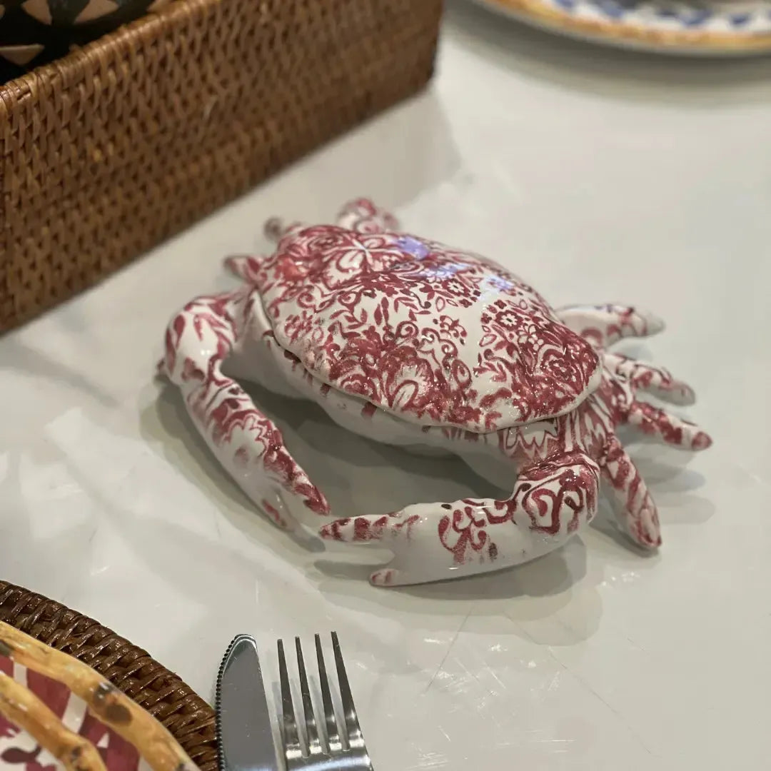 Caranguejo Cerâmica Dolce Mare Azulejo Português Vermelho 10x21cm Maison Blanche