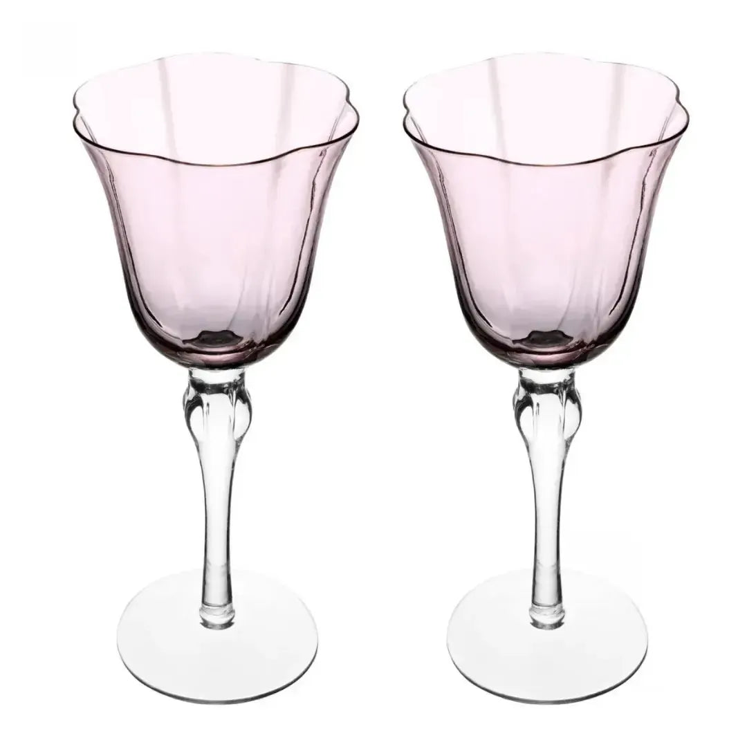 Jogo 2 Taças Champagne Vidro Lily 250ml Rosa / Cinza Wolff
