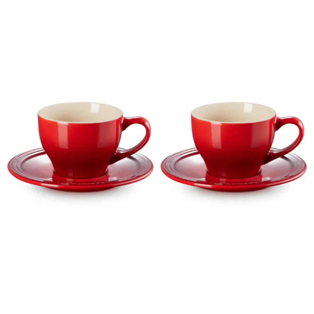 Jogo 2 Xícaras com Pires Cerâmica 70ml Vermelha Le Creuset
