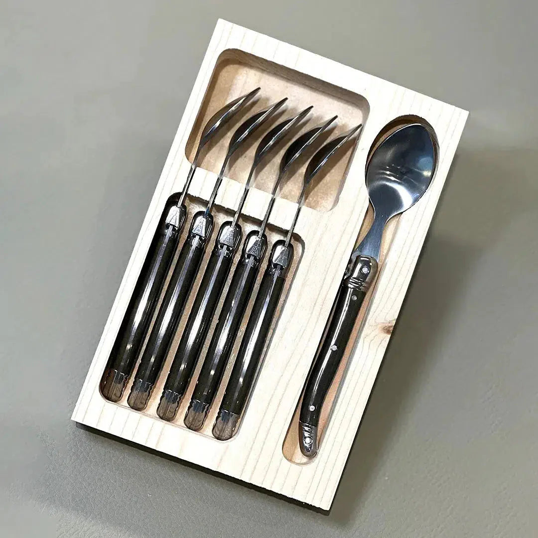 Kit com 6 Colheres para Sobremesa Luxo Preto Laguiole La Maison