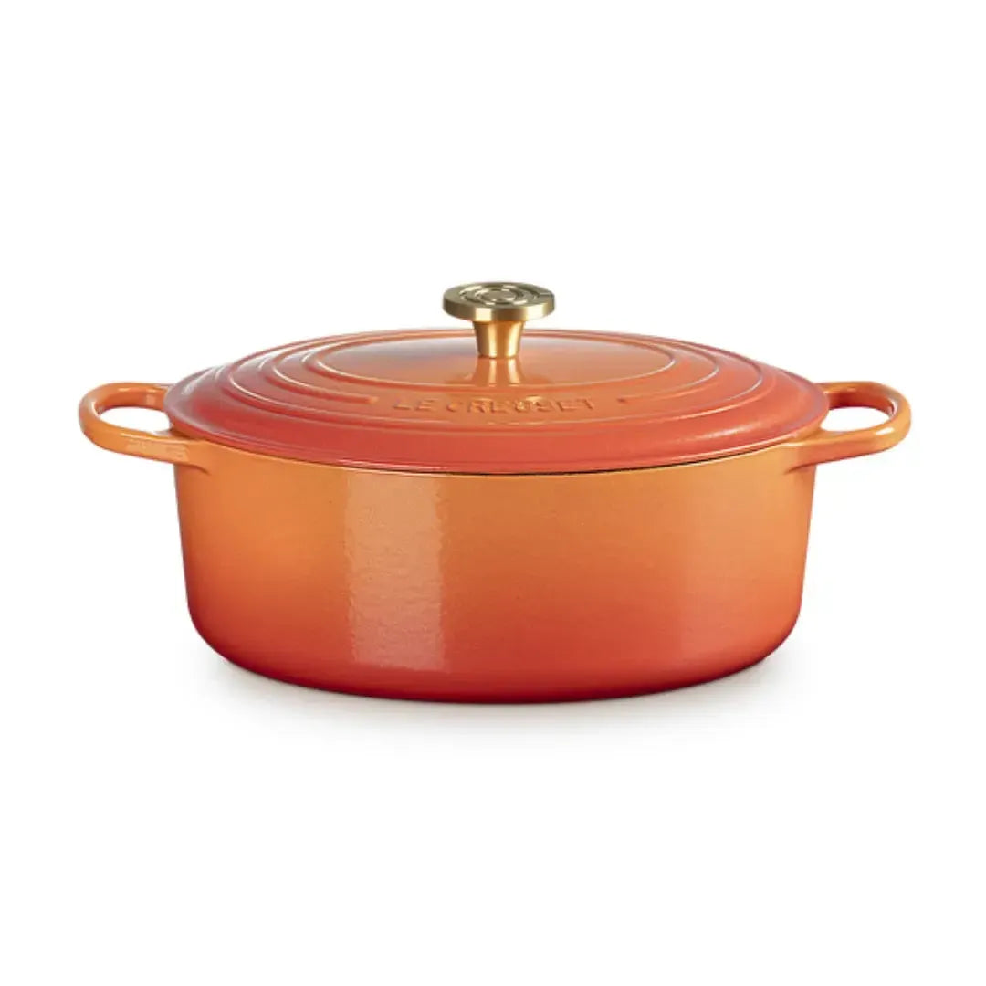 Panela Le Creuset Oval Signature Flamme Dorée com Pegador Dourado 6,3L 31cm