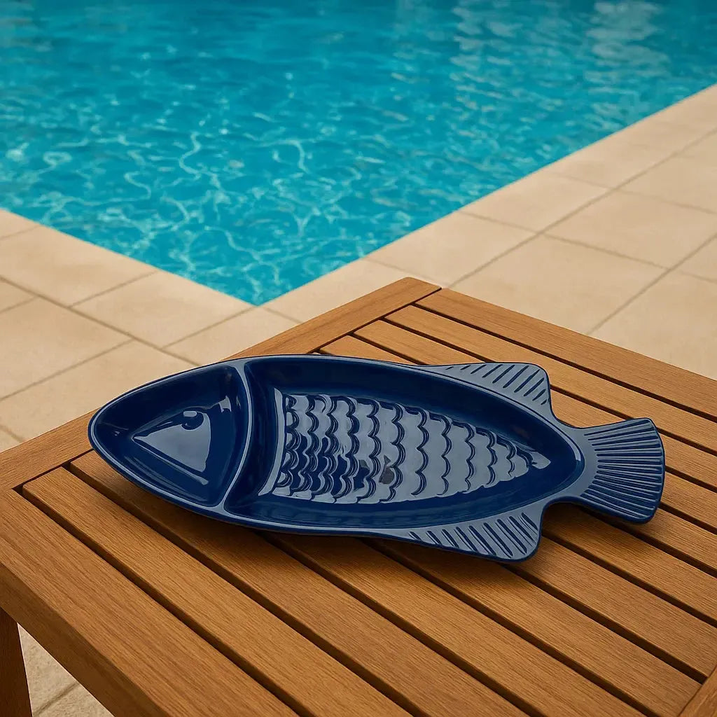 Petisqueira Média Melamina Formato Peixe Azul 39x13,6x4,2cm