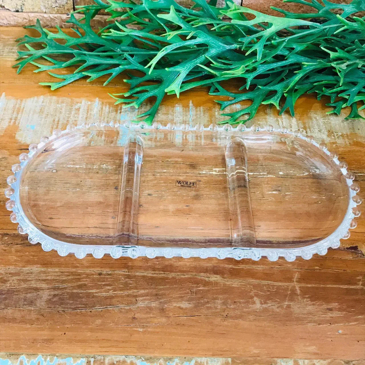 Petisqueira Oval Cristal com 3 Divisões Pérola 30x15x2cm Wolff