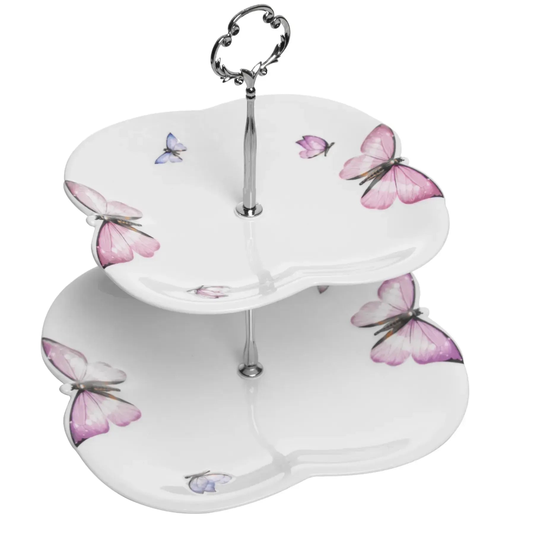 Porta Doces 2 Andares de Porcelana Borboletas Wolff