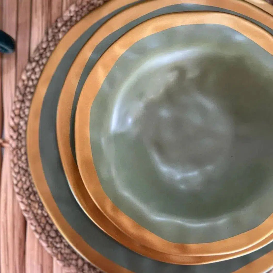 Sousplat Cerâmica Verde com Filete Amassada Cerâmica 34cm Scalla