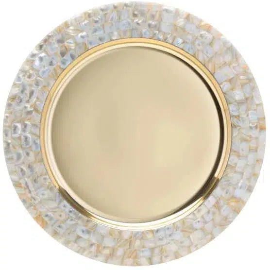 Sousplat Madrepérola e Aço Inox Dourado 36cm