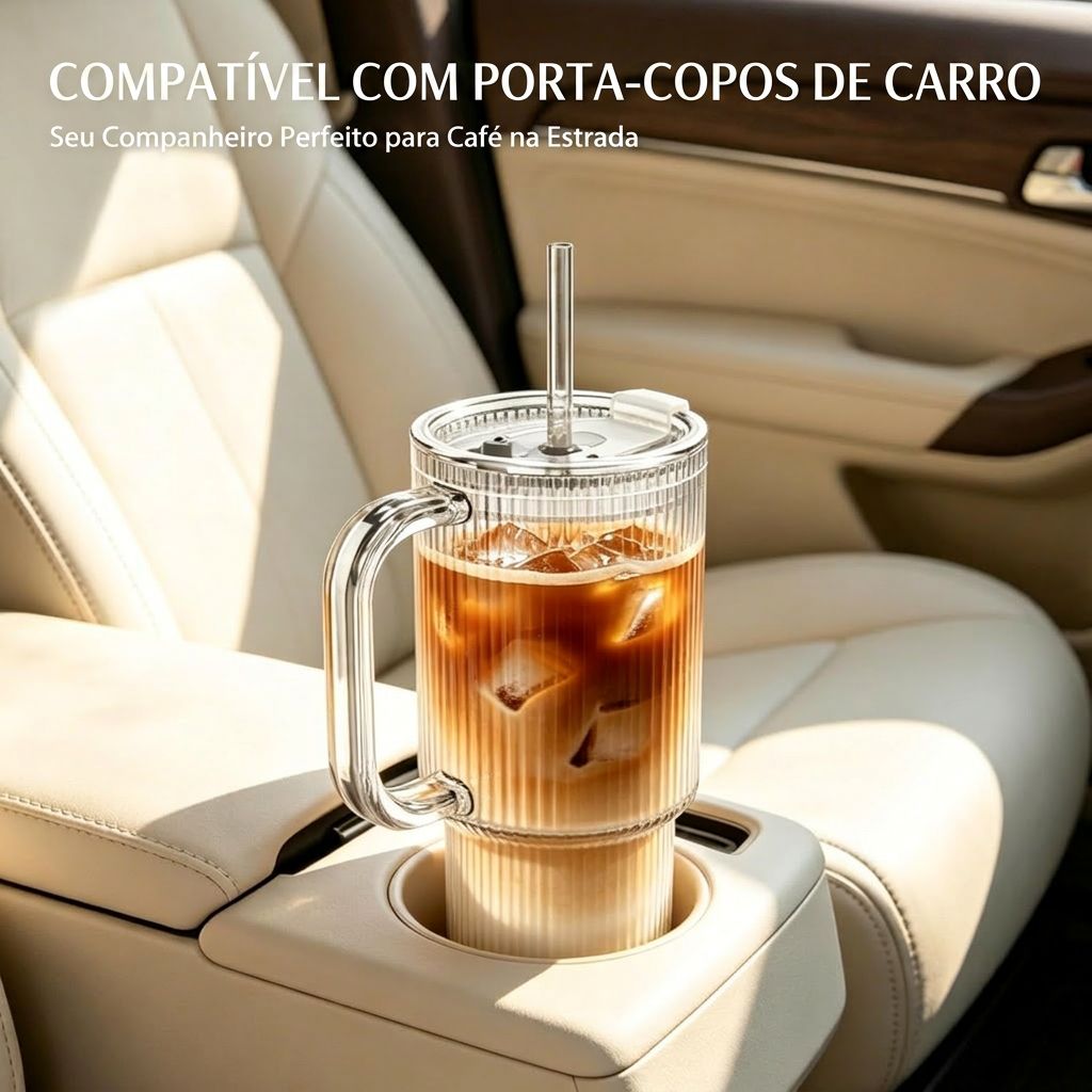 Kit Copos Térmicos de Vidro Duplo + Tampa com Vedação