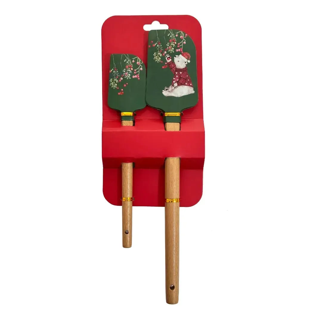 Conjunto 2 Espátulas Cozinha Natal Silicone / Madeira Verde