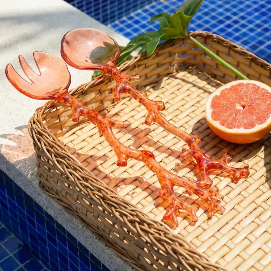 Conjunto Pegador Salada Acrílico Detalhe Coral Laranja 30x10,5x3cm