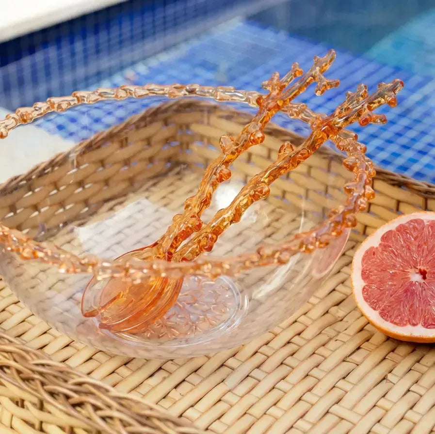 Conjunto Pegador Salada Acrílico Detalhe Coral Laranja 30x10,5x3cm