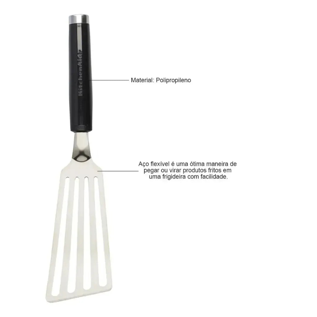 Espátula Perfurada Flexível Inox Preta 33cm KitchenAid