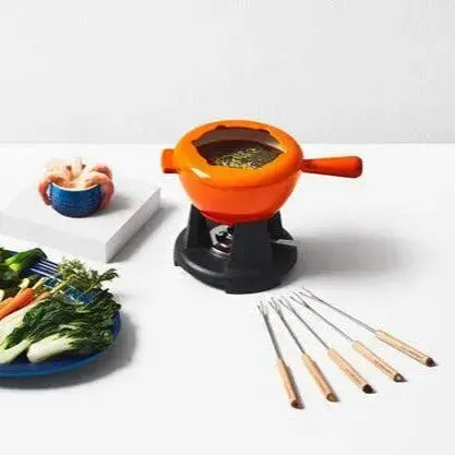 Fondue Ferro Fundido Laranja p/ Queijo e Carne Le Creuset