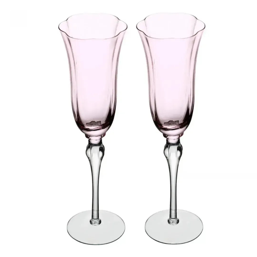 Jogo 2 Taças Champagne Vidro Lily 200ml Rosa / Cinza Wolff