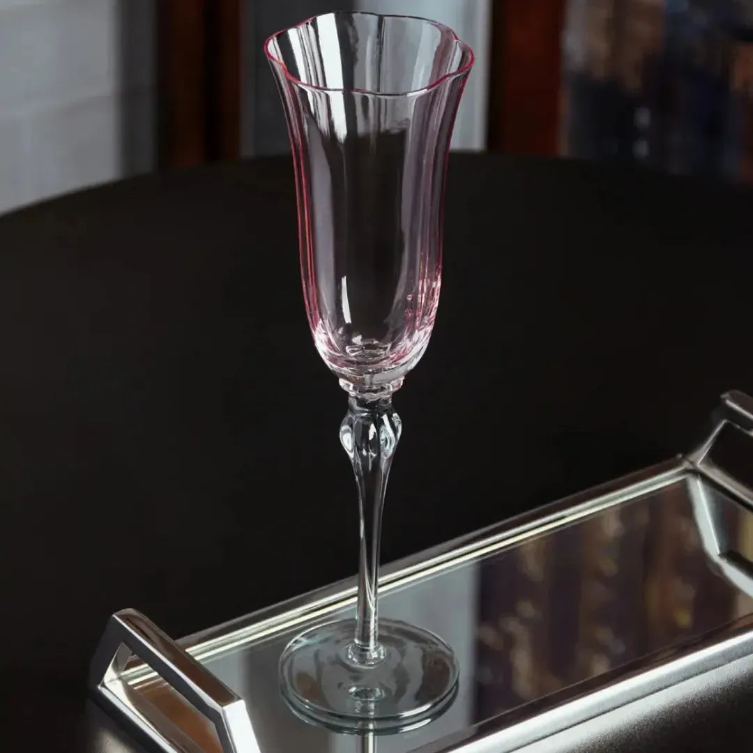 Jogo 2 Taças Champagne Vidro Lily 200ml Rosa / Cinza Wolff