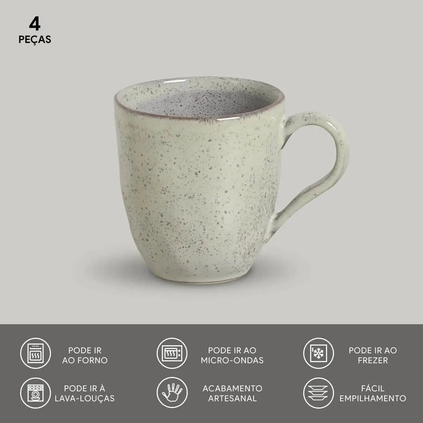Jogo 4 Canecas Stoneware Orgânico Pistache 273ml Porto Brasil