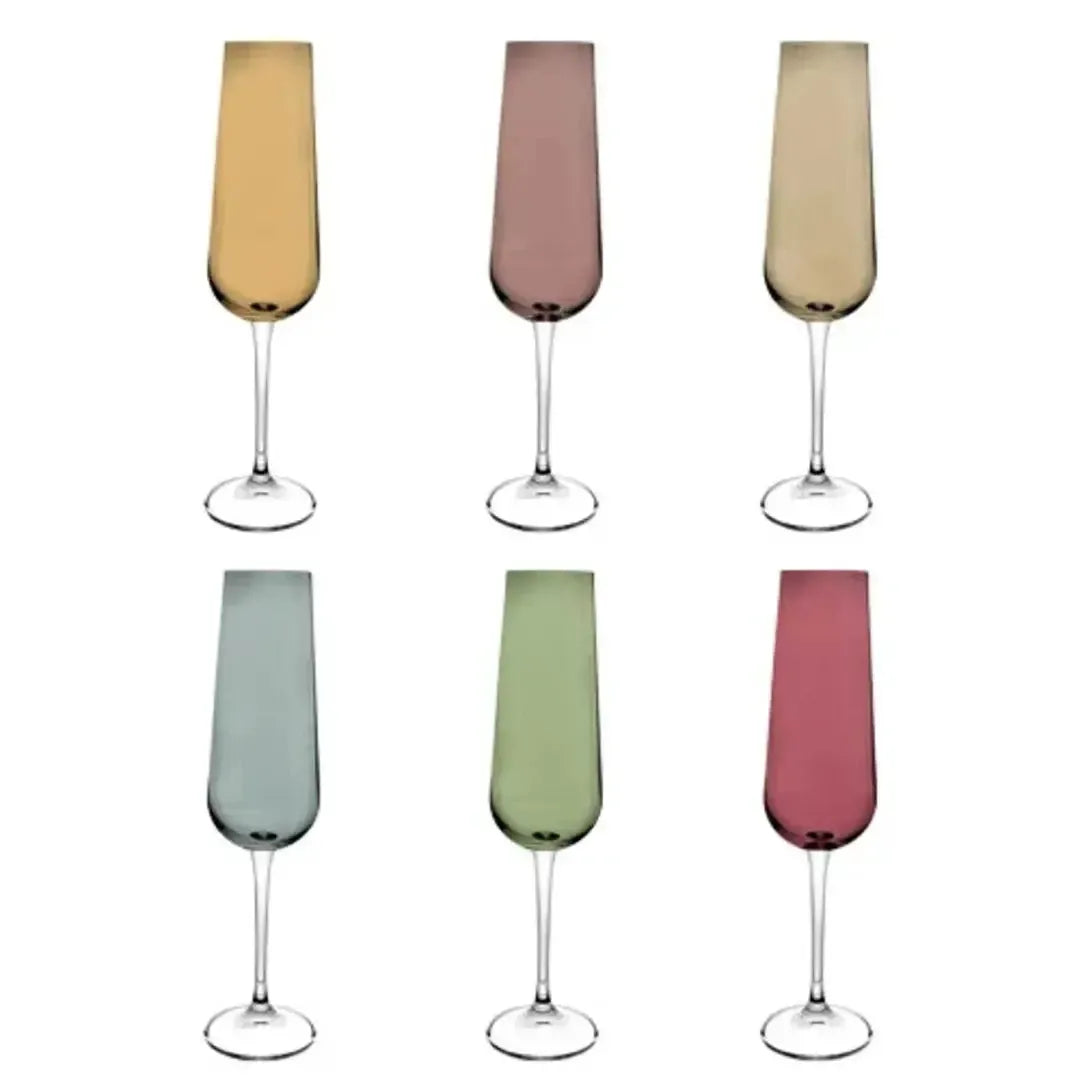Jogo 6 Taças para Champanhe em Cristal Bohemia Ardea Colorido 220ml