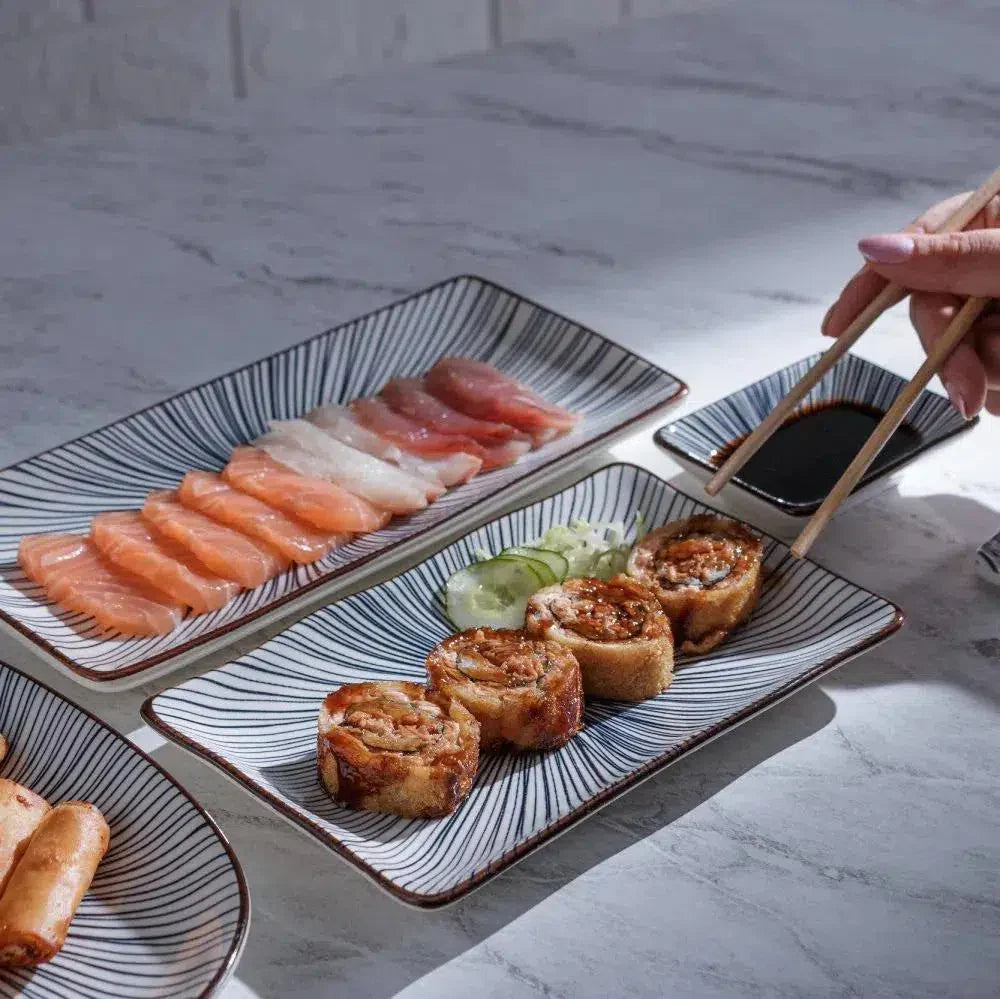 Kit com 2 Pratos Retangulares Porcelana para Sushi Koji 19,5x11,5cm