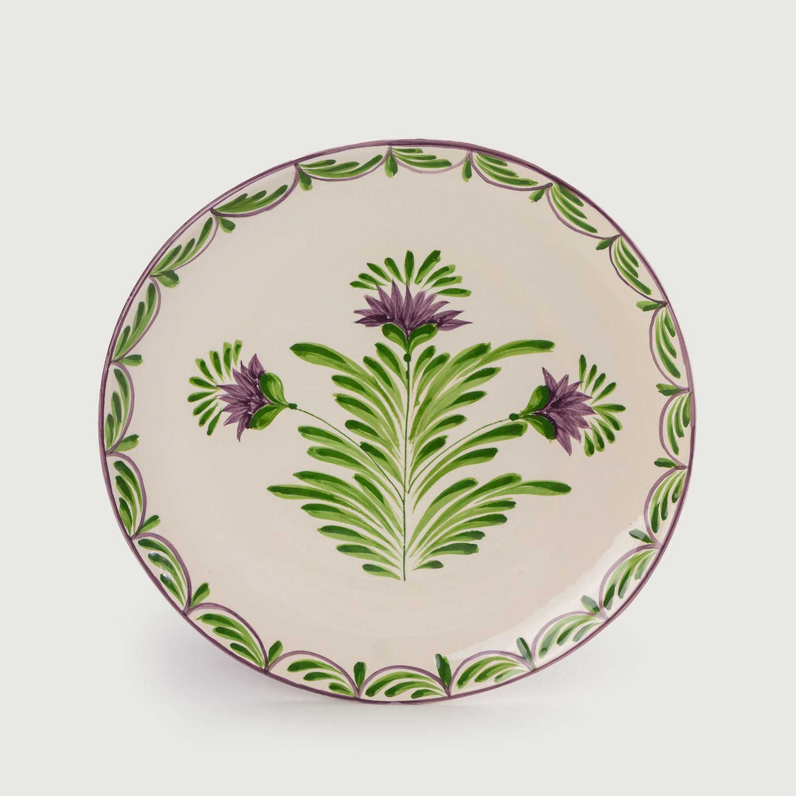 Prato Raso Cerâmica Sinuoso 27cm Flor de Alcachofra