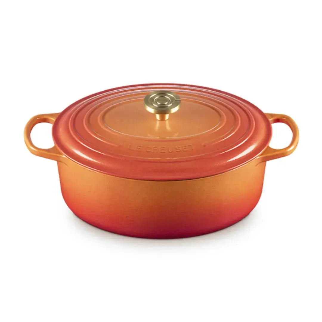 Panela Le Creuset Oval Signature Flamme Dorée com Pegador Dourado 6,3L 31cm