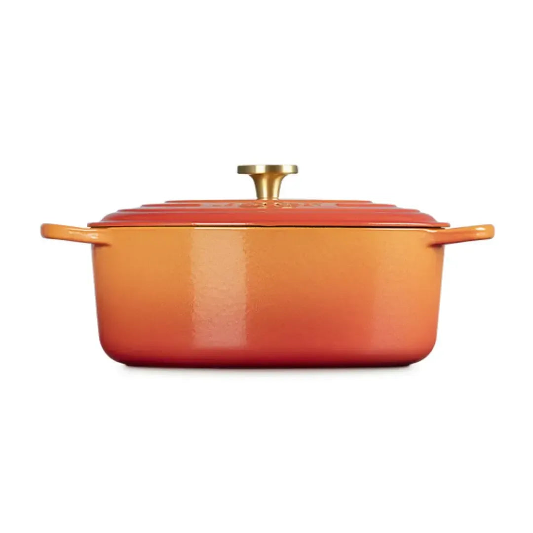 Panela Le Creuset Oval Signature Flamme Dorée com Pegador Dourado 6,3L 31cm