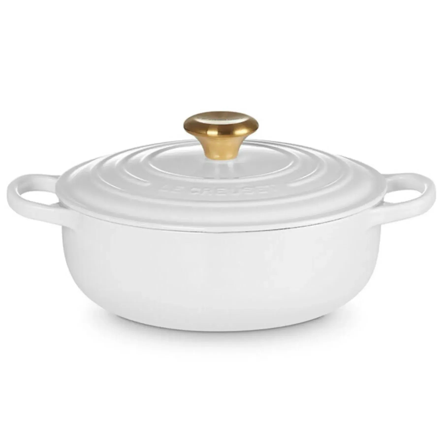 Panela Le Creuset Sauteuse Signature Branca com Pegador Dourado 24cm