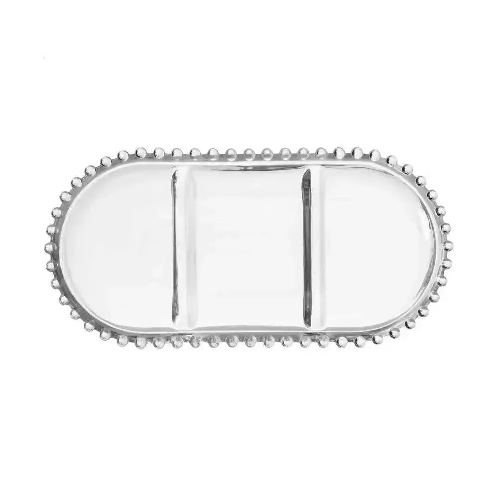 Petisqueira Oval Cristal com 3 Divisões Pérola 30x15x2cm Wolff