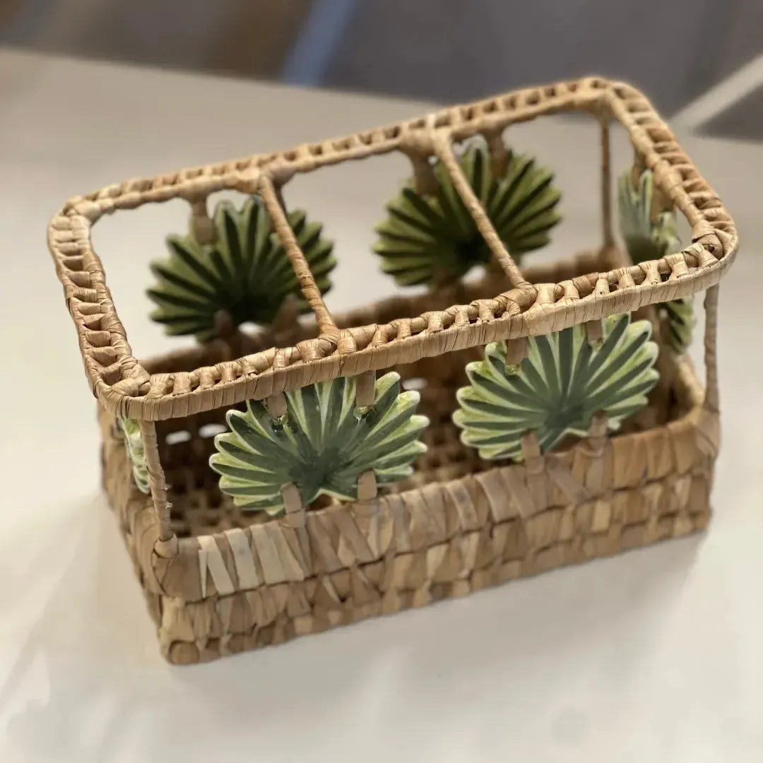 Porta Talheres Fibra Natural Palmeira 12,5x12,5x22,5cm