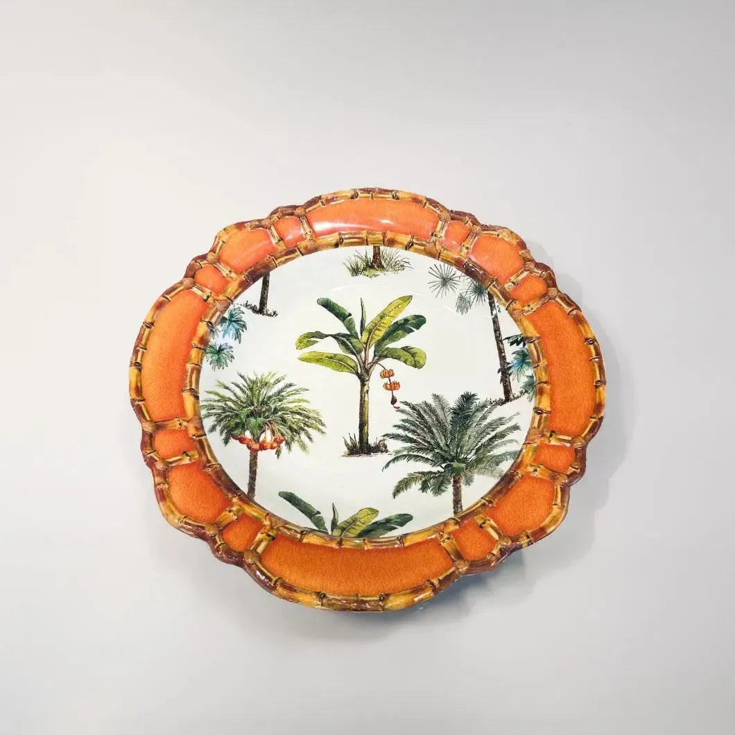Saladeira Melamina Borda Desenho Bambu 38x38cm Laranja
