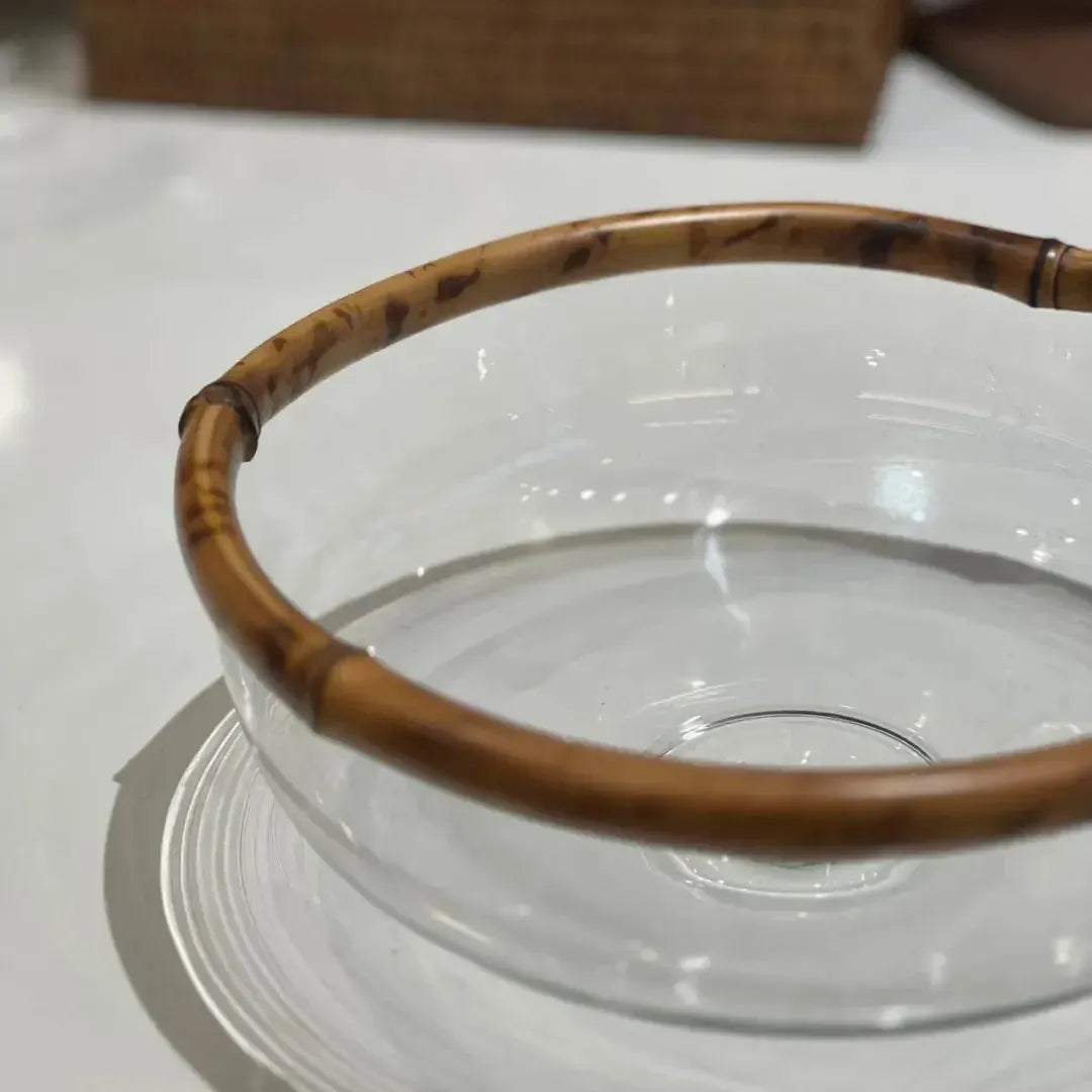 Saladeira Pequena de Vidro com Bambu Rajado