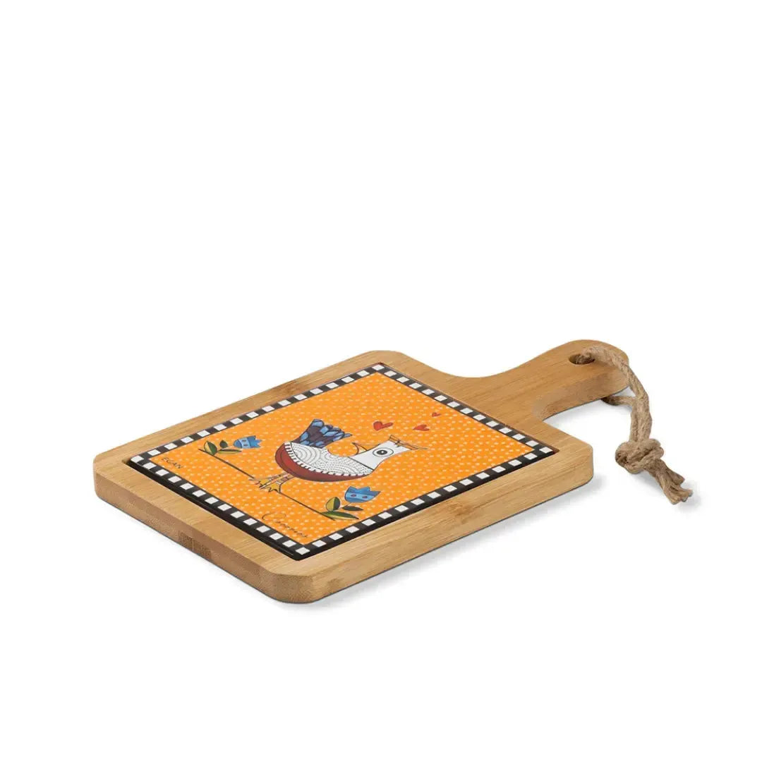 Tábua para Aperitivo Madeira/Cerâmica Cocoricó Laranja 24x15cm Egan