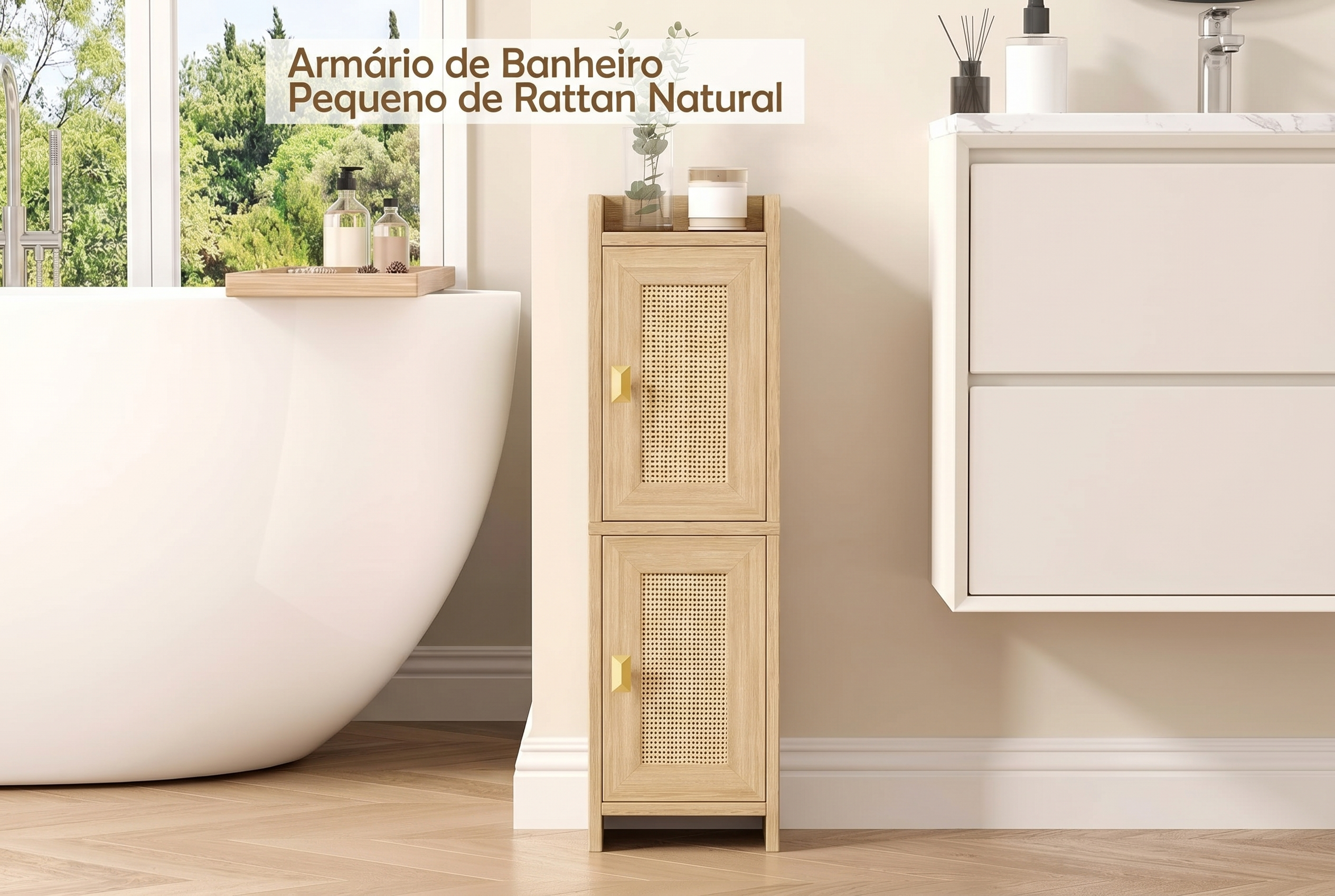 Armário Estreito com Rattan Zen