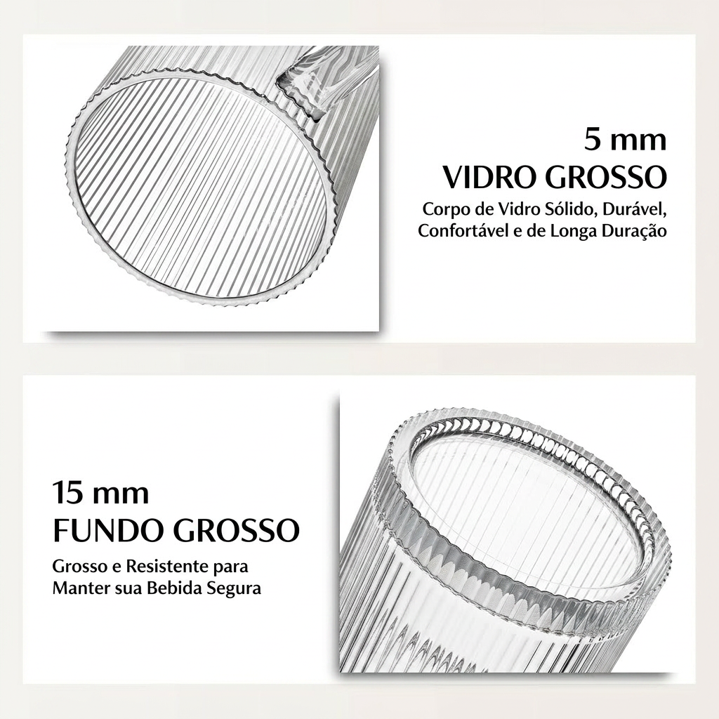 Kit Copos Térmicos de Vidro Duplo + Tampa com Vedação